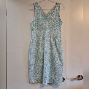 J. McLaughlin Sleeveless V-Neck Catalina Cloth Dress Seafoam Green White Medium